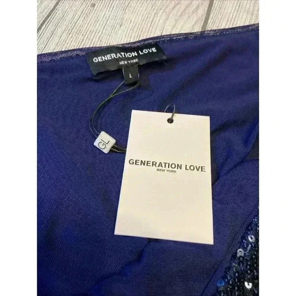 Generation Love Women's‎ Vetta One Shoulder Sequin Top Large Navy Holiday Party - Picture 7 of 10